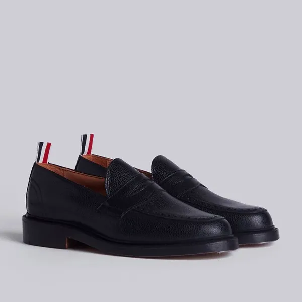Giày Lười Nam Thom Browne Penny Loafer With Leather Sole In Black Pebble Grain Màu Đen Đế Gỗ Size 42