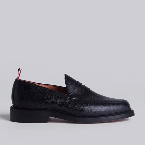 Giày Lười Nam Thom Browne Penny Loafer With Leather Sole In Black Pebble Grain Màu Đen Đế Gỗ Size 42