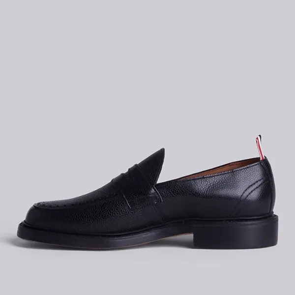Giày Lười Nam Thom Browne Penny Loafer With Leather Sole In Black Pebble Grain Màu Đen Đế Gỗ Size 42