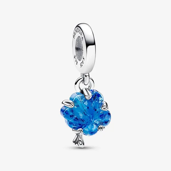 Hạt Vòng Charm Pandora Blue Murano Glass Family Tree Dangle 792614C01 Màu Bạc Xanh