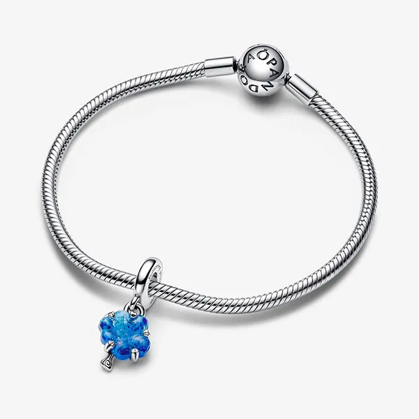 Hạt Vòng Charm Pandora Blue Murano Glass Family Tree Dangle 792614C01 Màu Bạc Xanh