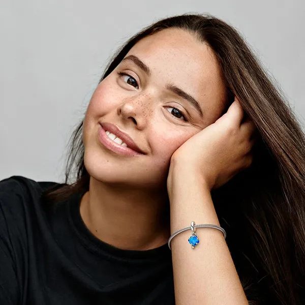 Hạt Vòng Charm Pandora Blue Murano Glass Family Tree Dangle 792614C01 Màu Bạc Xanh