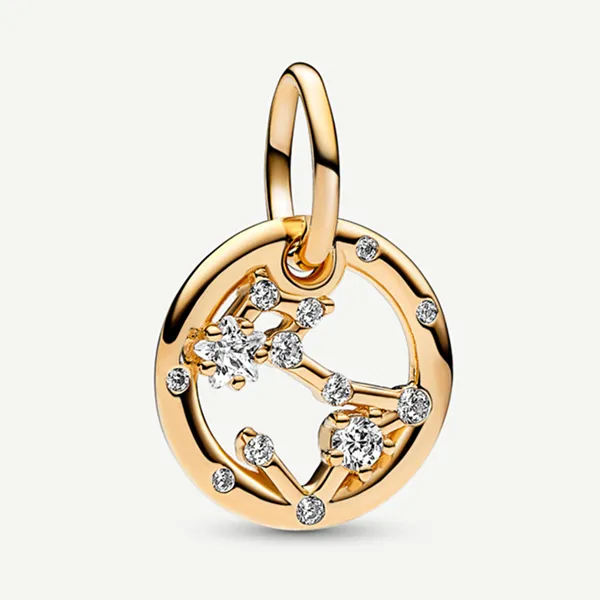 Hạt Vòng Charm Pandora Moments Móc Cài Chòm Sao Song Ngư 762724C01 Màu Vàng
