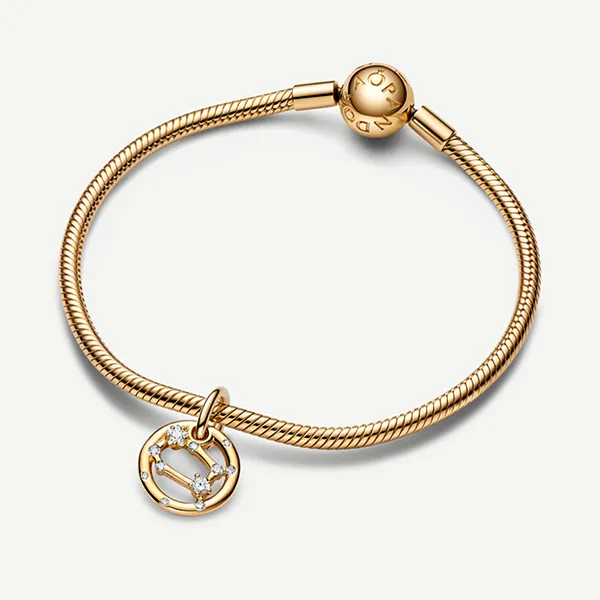 Hạt Vòng Charm Pandora Moments Móc Cài Chòm Sao Song Tử 762711C01 Màu Vàng