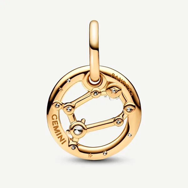 Hạt Vòng Charm Pandora Moments Móc Cài Chòm Sao Song Tử 762711C01 Màu Vàng