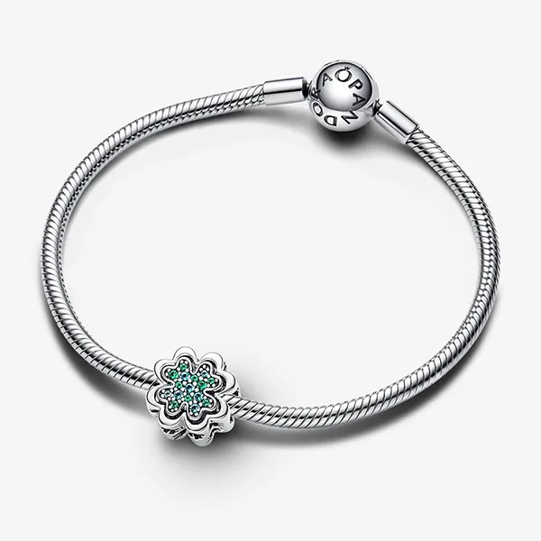 Hạt Vòng Charm Pandora Splittable Four Leaf Clover 792752C01 Màu Bạc/Xanh - Trang sức - Vua Hàng Hiệu