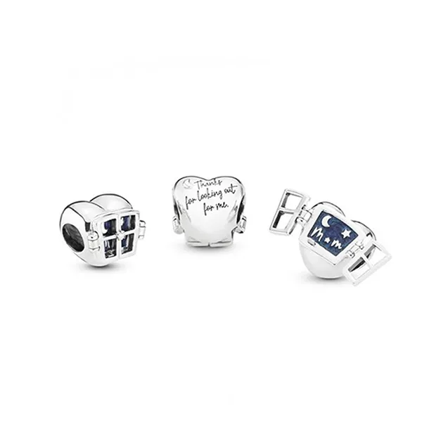 Hạt Vòng Charm Pandora Window Heart Charm 798006EN63 Màu Xanh Bạc