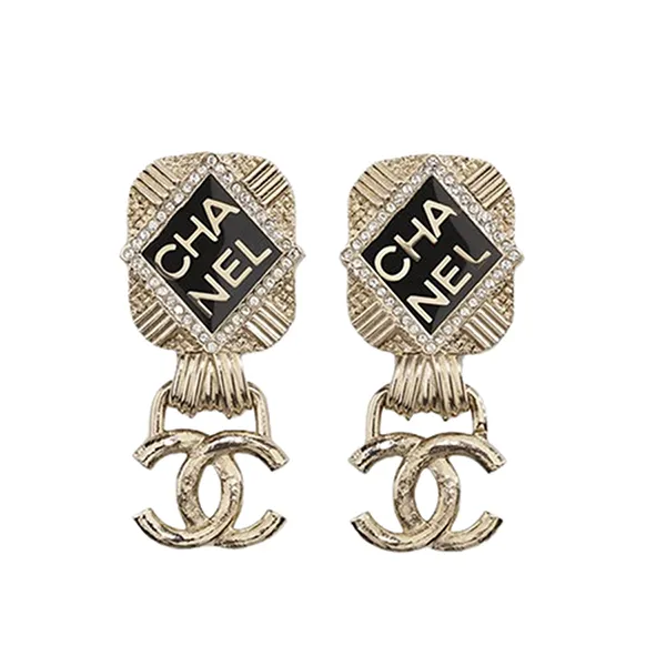 Khuyên Tai Nữ Chanel Logo Earrings AB6693 Màu Vàng Đen - 4