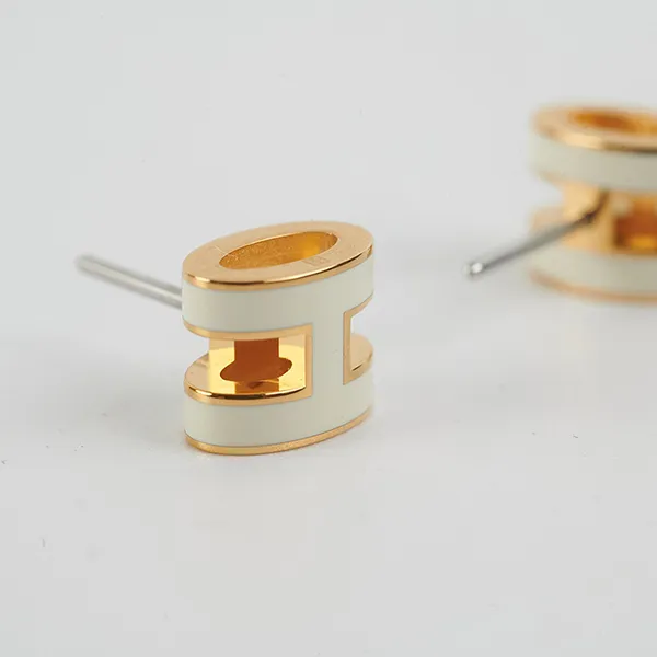 Khuyên Tai Nữ Hermès Mini Pop H Earrings Màu Trắng Vàng