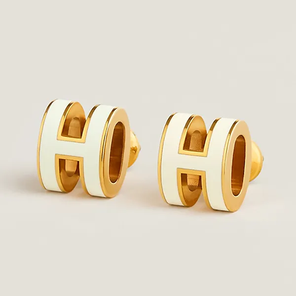 Khuyên Tai Nữ Hermès Mini Pop H Earrings Màu Trắng Vàng