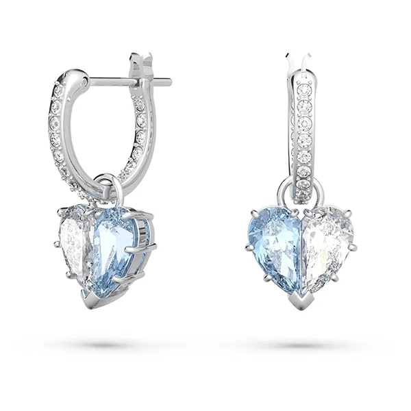 Khuyên Tai Nữ Swarovski Gema 520 Drop Earringsheart, Blue, Rhodium Plated 5653565 Màu Xanh Bạc