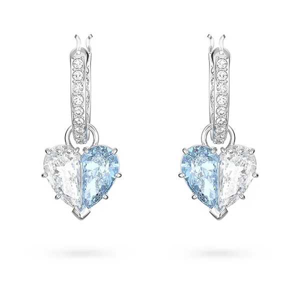Khuyên Tai Nữ Swarovski Gema 520 Drop Earringsheart, Blue, Rhodium Plated 5653565 Màu Xanh Bạc