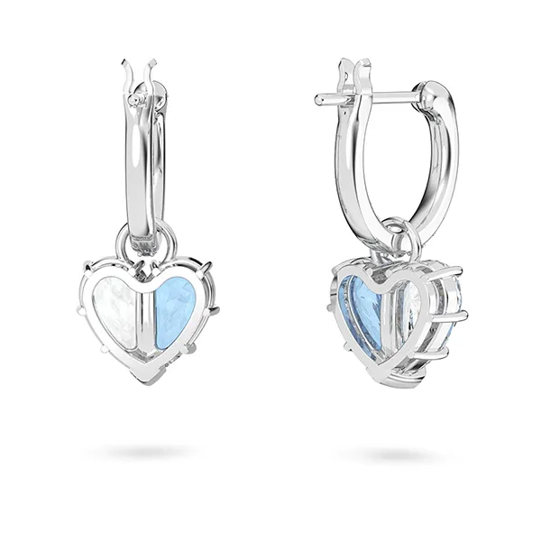 Khuyên Tai Nữ Swarovski Gema 520 Drop Earringsheart, Blue, Rhodium Plated 5653565 Màu Xanh Bạc