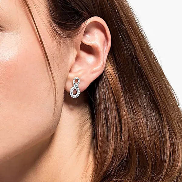Khuyên Tai Nữ Swarovski Infinity Drop Earrings Infinity, White, Rhodium Plated 5518880 Màu Trắng Bạc