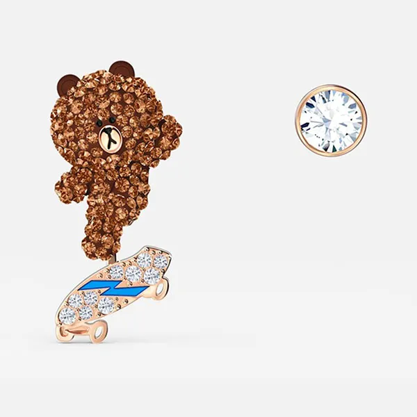 Khuyên Tai Nữ Swarovski Line Friends Skateboard Pierced Earrings 5514438 Màu Nâu
