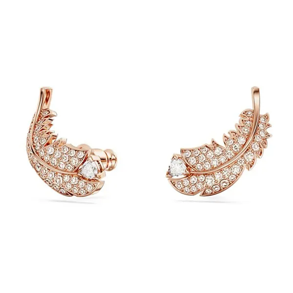 Khuyên Tai Nữ Swarovski Nice Stud Earrings Feather, White, Rose Gold-Tone Plated 5663490 Màu Vàng Hồng