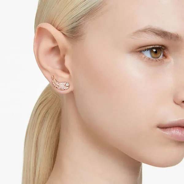 Khuyên Tai Nữ Swarovski Nice Stud Earrings Feather, White, Rose Gold-Tone Plated 5663490 Màu Vàng Hồng
