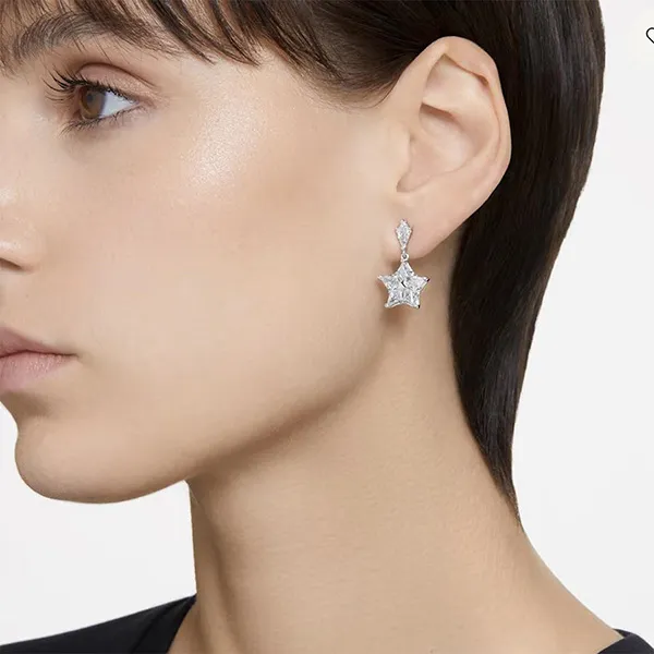 Khuyên Tai Nữ Swarovski Stella Drop Earrings Kite Cut, Star, White, Rhodium Plated 5652002 Màu Trắng Bạc
