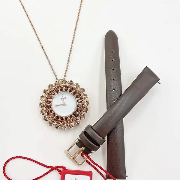 Mặt Đồng Hồ Dây Chuyền Nữ Burgi BUR273 Watch & Pendant Màu Nâu - Đồng hồ - Vua Hàng Hiệu