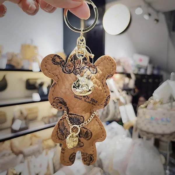 Móc Khóa Charm TTWN BEAR Da Màu Nâu