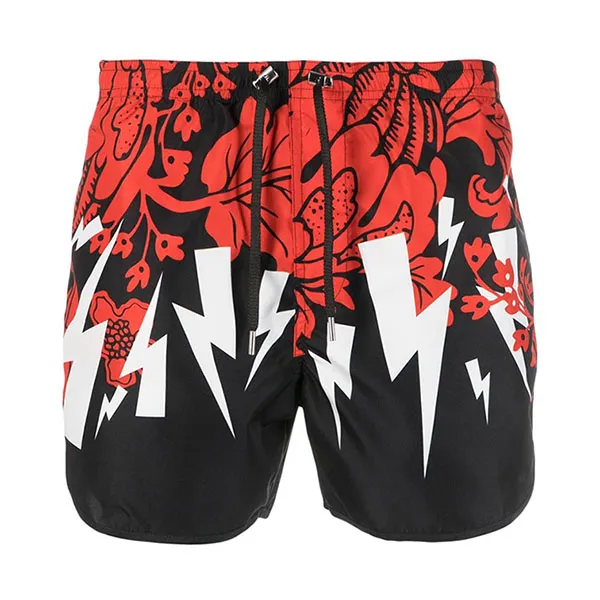 Quần Short Nam Neil Barrett Graphic-Print Swim Shorts PBCB003U042 Màu Đỏ Đen Size M