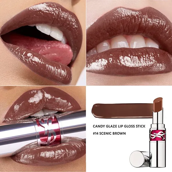 Son Dưỡng Yves Saint Laurent YSL Rouge Volupte Candy Glaze 14 Scenic Brown Màu Nâu Đất