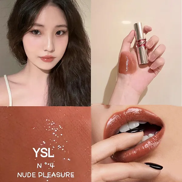 Son Dưỡng Yves Saint Laurent YSL Rouge Volupte Candy Glaze N°4 Nude Pleasure Màu Cam Đất - Son Môi - Vua Hàng Hiệu