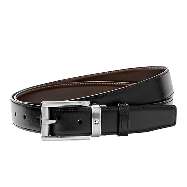 Thắt Lưng Montblanc Rectangular Pinbuckle Reversible BLK/BRN Leather Belt 114427 Hai Mặt Màu Đen Nâu Bản 3cm Size 105