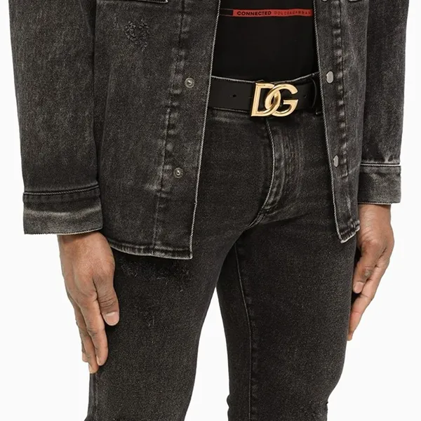Thắt Lưng Nam Dolce & Gabbana D&G DG Logo Calf Leather Belt BC3624 B5382 Màu Đen Size 95