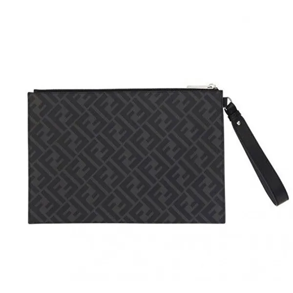 Túi Cầm Tay Fendi Flat Pouch FF Monogram Black/Gray Màu Đen Xám - Túi xách - Vua Hàng Hiệu