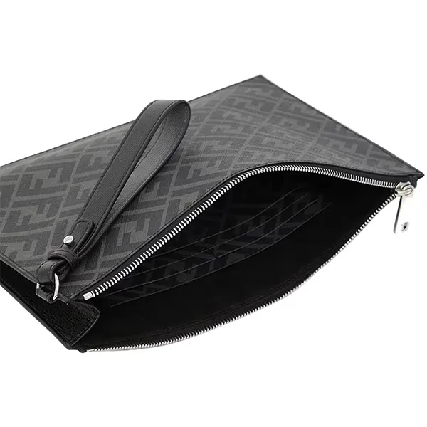 Túi Cầm Tay Fendi Flat Pouch FF Monogram Black/Gray Màu Đen Xám - Túi xách - Vua Hàng Hiệu