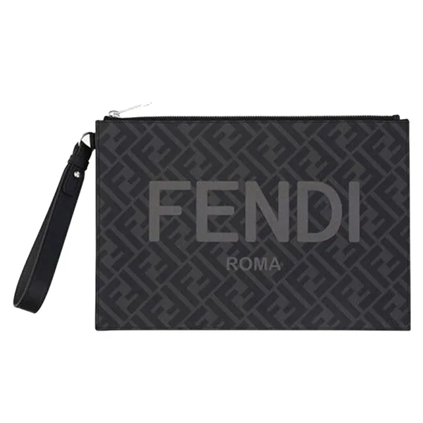 Túi Cầm Tay Fendi Flat Pouch FF Monogram Black/Gray Màu Đen Xám - Túi xách - Vua Hàng Hiệu