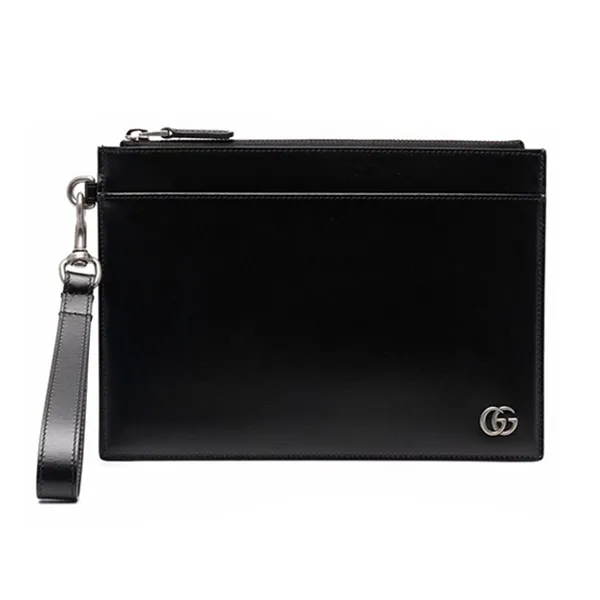 Túi Cầm Tay Nam Gucci Clutch GG Zipped Leather Cardholder Màu Đen