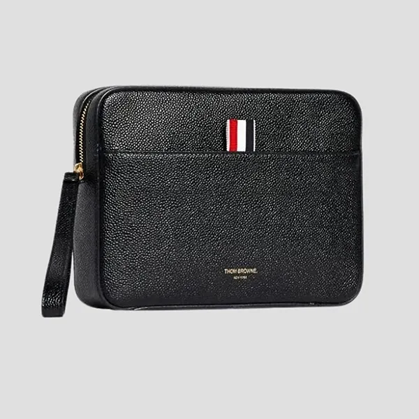 Túi Cầm Tay Nam Thom Browne Clutch Black Leather With RWB Strap MAC067A-00198-001 Màu Đen