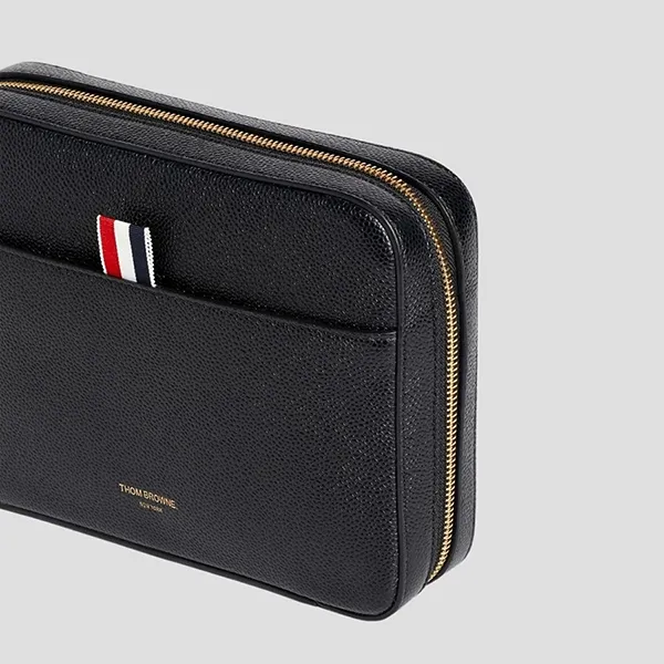 Túi Cầm Tay Nam Thom Browne Clutch Black Leather With RWB Strap MAC067A-00198-001 Màu Đen
