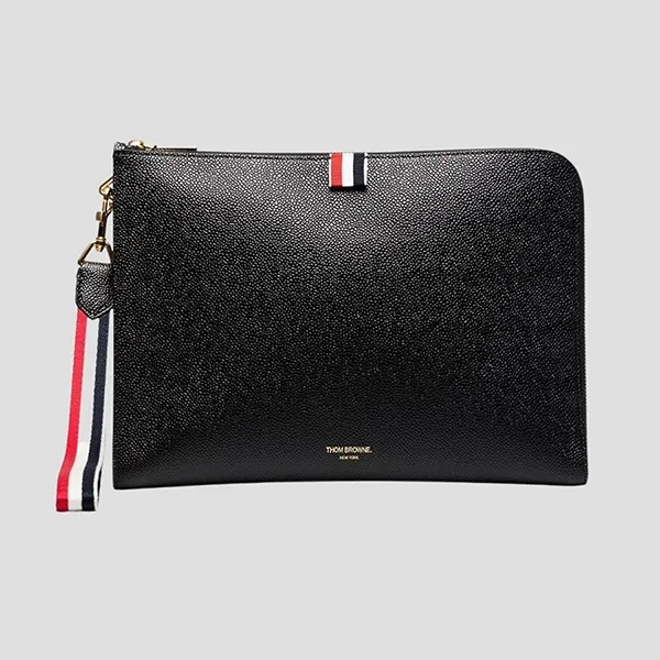 Túi Cầm Tay Nam Thom Browne Clutch Black Leather With RWB Strap MAC083A-00198-001 Màu Đen