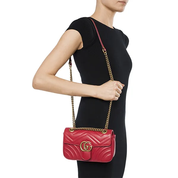 Túi Đeo Chéo Nữ Gucci GG Marmont Matelassé Mini Bag Red M - Túi xách - Vua Hàng Hiệu