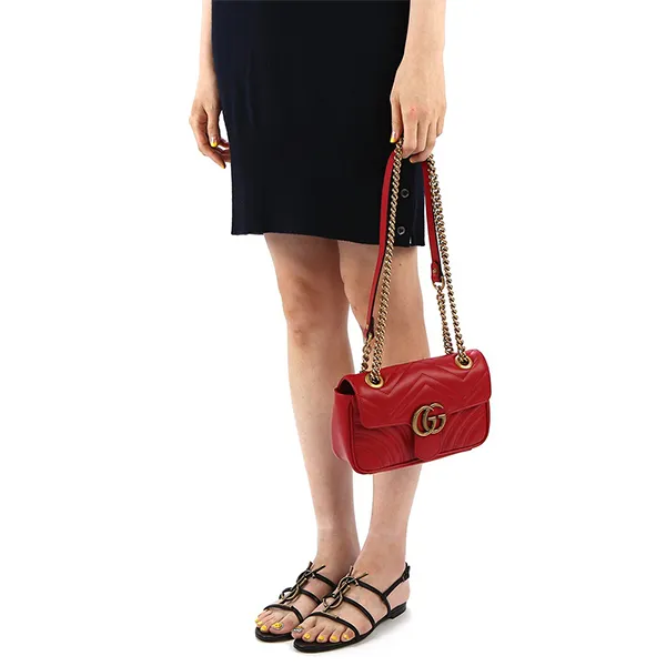 Túi Đeo Chéo Nữ Gucci GG Marmont Matelassé Mini Bag Red M - Túi xách - Vua Hàng Hiệu