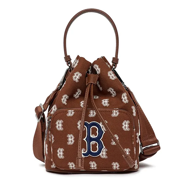 Túi Đeo Chéo Dây Rút MLB Monogram Bucket Bag Boston Red Sox 3ABMS012N-43BRD Màu Nâu - 1