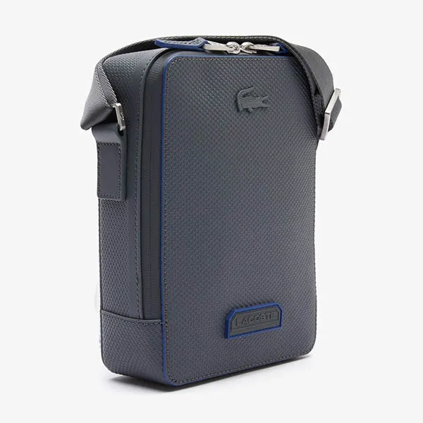 Túi Đeo Chéo Lacoste Men's Chantaco Piqué Leather Vertical Crossover Bag NH3745RZ-J47 Màu Xám