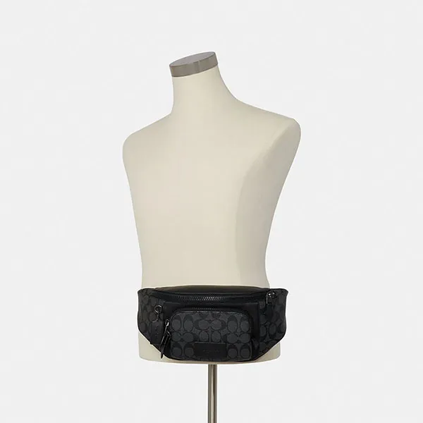 Túi Đeo Chéo Nam Coach Track Belt Bag In Signature Canvas C3765 Màu Đen Xám