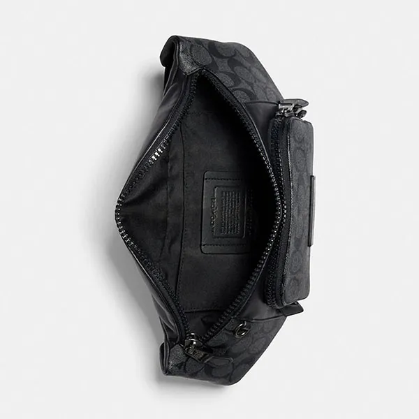 Túi Đeo Chéo Nam Coach Track Belt Bag In Signature Canvas C3765 Màu Đen Xám