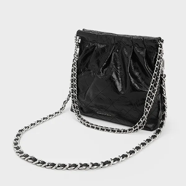Túi Đeo Chéo Nữ Charles & Keith CNK Duo Chain Handle Noir 20671559 Màu Đen Size M