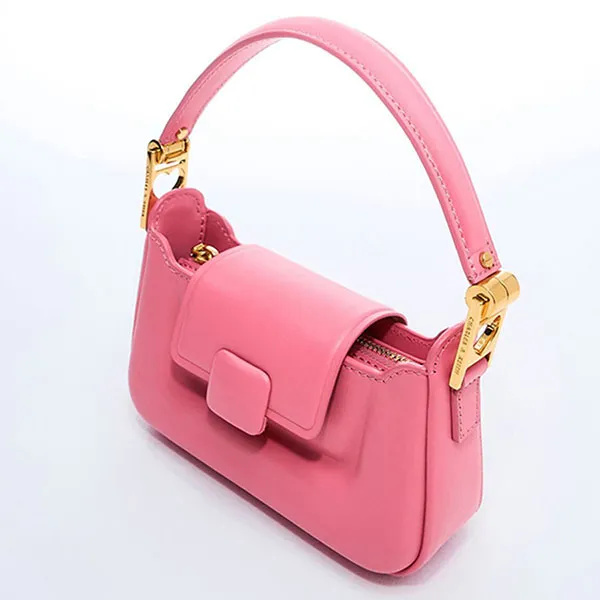 Túi Đeo Chéo Nữ Charles & Keith CNK Koa Leather Push-Lock Top Handle Bag Pink 50782261 Màu Hồng