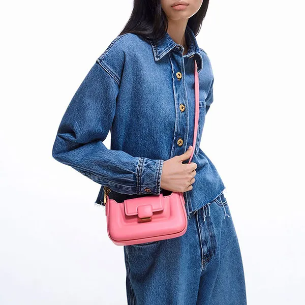 Túi Đeo Chéo Nữ Charles & Keith CNK Koa Leather Push-Lock Top Handle Bag Pink 50782261 Màu Hồng
