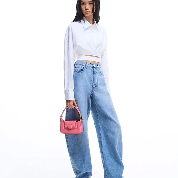 Túi Đeo Chéo Nữ Charles & Keith CNK Koa Leather Push-Lock Top Handle Bag Pink 50782261 Màu Hồng