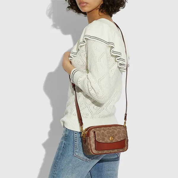 Túi Đeo Chéo Nữ Coach Brown Coated Canvas Signature Willow Camera Bag C0694 Màu Nâu Cam - Túi xách - Vua Hàng Hiệu