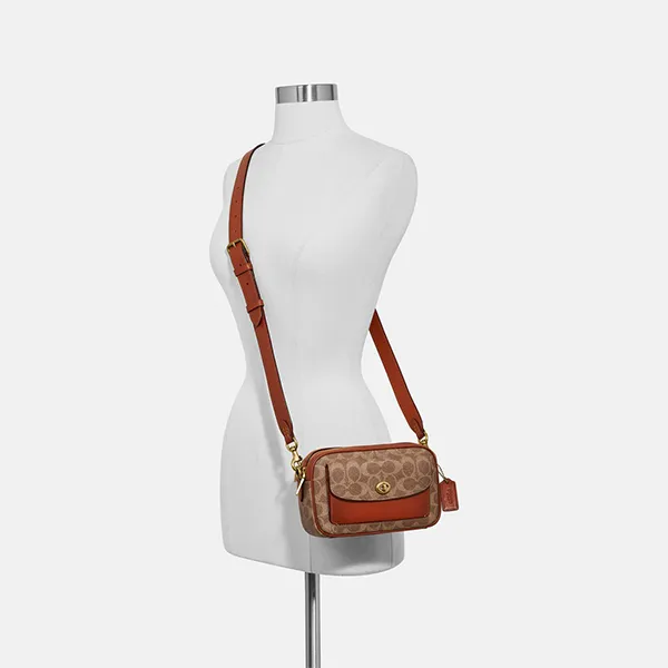 Túi Đeo Chéo Nữ Coach Brown Coated Canvas Signature Willow Camera Bag C0694 Màu Nâu Cam - Túi xách - Vua Hàng Hiệu
