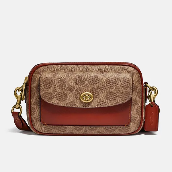 Túi Đeo Chéo Nữ Coach Brown Coated Canvas Signature Willow Camera Bag C0694 Màu Nâu Cam - Túi xách - Vua Hàng Hiệu