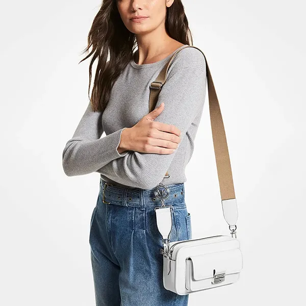 Túi Đeo Chéo Nữ Michael Kors MK Bradshaw Medium Leather Camera Bag 32F1S2BC2L Màu Trắng